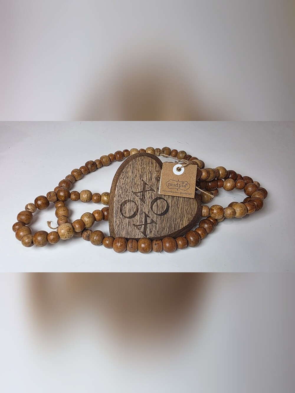 Mud Pie Etched Beaded Décor, Natural Heart